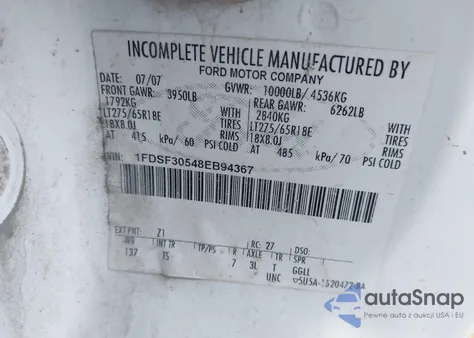 2008 Ford F-350 Xl/Xlt z USA, uszkodzony, nr VIN 1FDSF30548EB94367